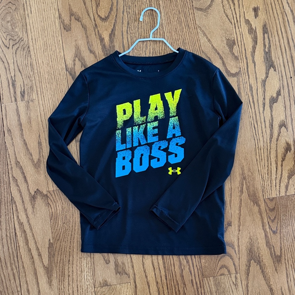 Under Armour Boys Long Sleeve 'Play Like a Boss' Tee - Black, Blue, Neon Yellow